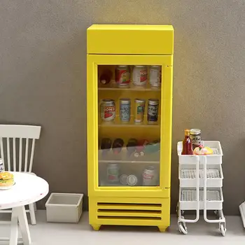 Simulação de alta Leve o Melhor Presente que Bonito Iluminado Imitação Congelador Casa de bonecas Congelador para o Entretenimento