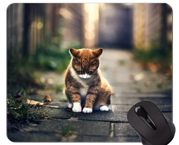 Mouse Pad com Borda Costurada,Triste gato Home Office Acessórios de Computador Mousepads
