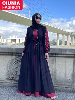 Eid Mubarak Elegante Moda As Mulheres Muçulmanas Hijab Vestido De Vestuário Islâmico Vestidos De Noite Turquia, Dubai Quimono Preto Abayas Para As Mulheres
