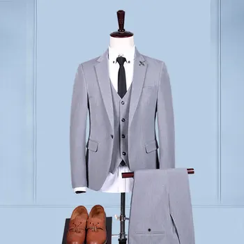 Alta qualitysuit (Blazer+ colete + calça) de negócios de moda bonito Britânico slim noivo padrinho de casamento Blazer terno de três peças
