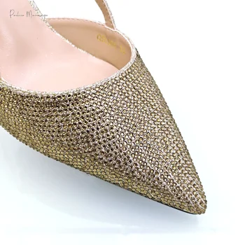 QSGFC Ouro Pérola de Cor de Pulseira de Metal Saco de Ombro E Sapatos de Grande Capacidade de Saco de Senhoras Finas E Saltos Para o Partido Ou Deslocações