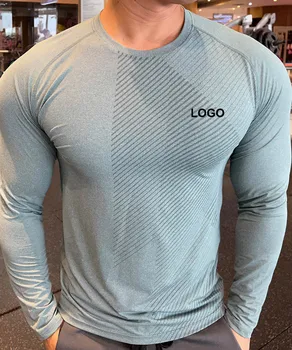LOGOTIPO personalizado de Treino de Atletismo do Ginásio de Poliéster Seca Rápido, Equipado Camisas Longas da Luva Homens de meia-Calça de Ginástica de Compressão T-Shirt dos Homens
