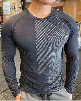 LOGOTIPO personalizado de Treino de Atletismo do Ginásio de Poliéster Seca Rápido, Equipado Camisas Longas da Luva Homens de meia-Calça de Ginástica de Compressão T-Shirt dos Homens
