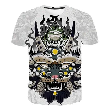 Moda masculina de Grande T-shirt Top Unissex Roupas Japão Harajuku T-shirt Animal Menina Impressão 3D de Rua do Vestuário Samurai