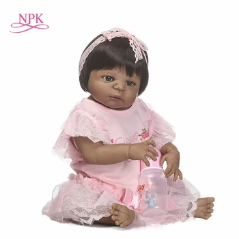 NPK frete grátis boneca. renascido menina negra boneca cheia de vinil menina corpo de boneca melhores brinquedos para as crianças no Aniversário