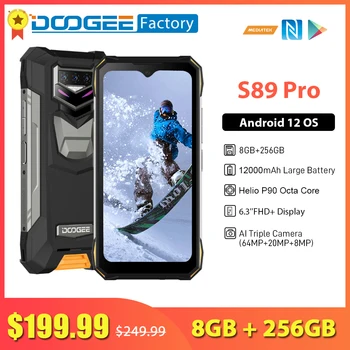 DOOGEE S89 Pro Smartphone 12000mAh Bateria 8GB 256GB 64MP Câmara Celulares 65W Carregamento Rápido e 6.3 Polegadas Android 12 Telefone Móvel
