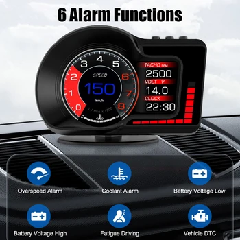 De Digitas do carro HUD 6 Funções de Alarme Inteligente Head Up Display GPS HUD Velocímetro Auto Direção Vez Head Up Display