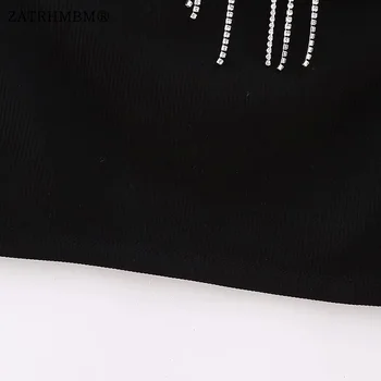 ZATRHMBM Mulheres 2023 Verão de Moda de Nova Jóia-Embellished Preto Tops Vintage Pendurada no Pescoço Cortada Feminino Camis Mujer