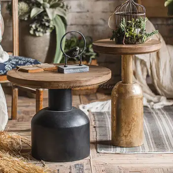 País da américa retro mesa de café, sofá redondo cornet industriais estilo antigo decoração pequena mesa redonda mesa de chá