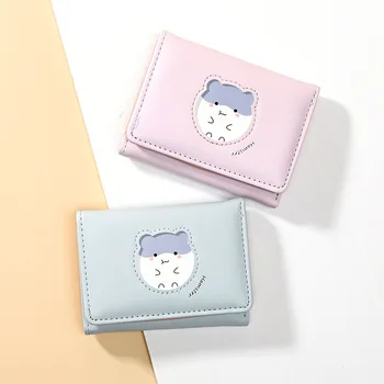 Versão coreana de Moda de Curto Mulher Três vezes na Bolsa de Animal Bonito Bolsa da Moeda do cartão Multi-Posição PU Cartão de Saco Feminino