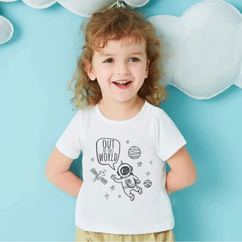 Fora do Mundo dos desenhos animados de Crianças T-shirt Engraçada Moda Bebê, Roupas de Menina Simples Harajuku Estética de Crianças T-Shirt de Verão