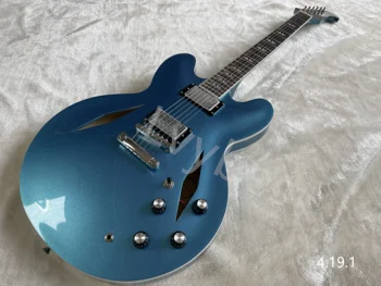 Guitarra Elétrica De Corpo Oco De Jazz Metalico Azul Em Forma De Diamante Buraco De Som Rosewood Fingerboard, Com Pequenas Embutimento Do Diamante