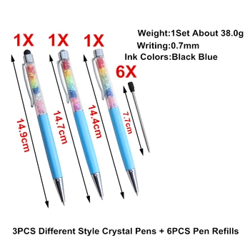 9PCS/Muito Criativo Cristal de Caneta Esferográfica de Diamante papel de carta, Canetas Esferográfica Caneta Touch Pen 11 Cores Oleosa Preto Recarga de 0,7 mm