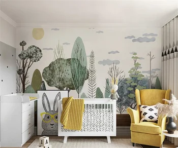Chinês simples e leve de luxo Nórdicos, pintados à mão, floresta tropical plantas papel de parede da TV da sala de estar de plano de fundo personalizado mural