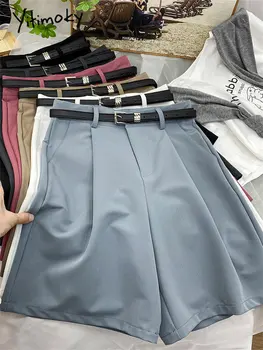 Yitimoky Sólido Ternos Shorts para as Mulheres 2023 Novo Cintura Alta coreano Chique de Perna Larga Shorts Senhoras Casual Reta Shorts