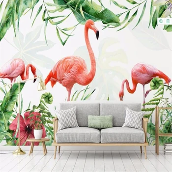 beibehang papel de parede Personalizado 3d foto mural nórdicos minimalista desenhado a mão flamingo tropical deixa a sala de estar pano de fundo do papel de parede