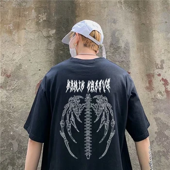 Harajuku Estética Gráfico T-Shirt Dos Homens Esqueleto Engraçado Impresso Hip Hop De Manga Curta Camiseta Streetwear Algodão Tops De Verão Unisex