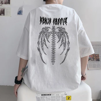 Harajuku Estética Gráfico T-Shirt Dos Homens Esqueleto Engraçado Impresso Hip Hop De Manga Curta Camiseta Streetwear Algodão Tops De Verão Unisex