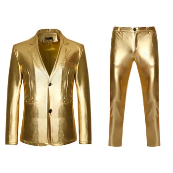 2023 Homens de Ouro Brilhante Prata Blazer +Calça de Smoking, Terno 2pcs Fase Cantor Metalizado Terno mens halloween trajes cosplay