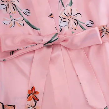 Alta Qualidade de Mulheres Pijama de Cetim de 4 peças de Conjunto cor-de-Rosa da Flor de Impressão Pijamas de Lazer, Casa, Roupas Funda Superior Túnica E Calça