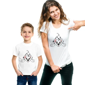 Disney Pouco Manchado Cão de Impressão de T-shirts Filhos Verão Gráfica Tees Engraçado Famliy Olhar 101 Dálmatas Adultos Unisex Harajuku Topo