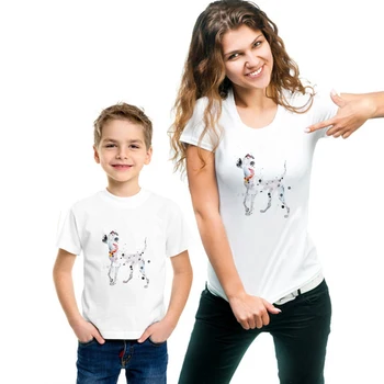 Disney Pouco Manchado Cão de Impressão de T-shirts Filhos Verão Gráfica Tees Engraçado Famliy Olhar 101 Dálmatas Adultos Unisex Harajuku Topo