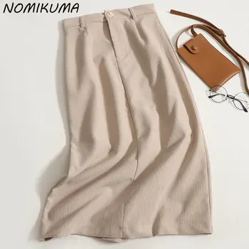 Nomikuma De Veludo Saias Das Mulheres De Outono Inverno Coreano Vintage Cintura Alta Moda Sólido Saia Dividida Faldas Mujer Moda 2023 Fundos De