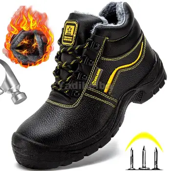 Botas De Segurança Homens 2021 Inverno Sapatos De Trabalho Trabalho Tênis Anti-Esmagamento Botas De Trabalho De Aço Do Dedo Do Pé De Segurança, Botas De Pelúcia Quente Sapatos De Segurança