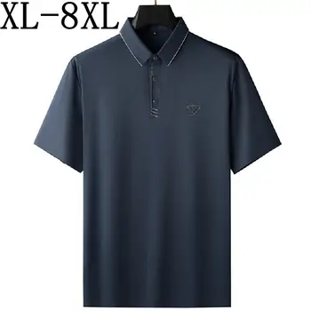 8XL 7XL 6XL 2023 Novo Top de Verão de Negócios de Qualidade Shirts Para os Homens de Manga Curta Lapela da Camisa de Polo de Mens Casual Solta camisa masculina