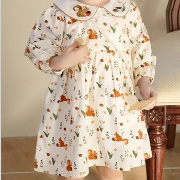 2023 nova coleção Primavera / verão bebé crianças menina de impressão casual algodão vestidos de roupas infantis 