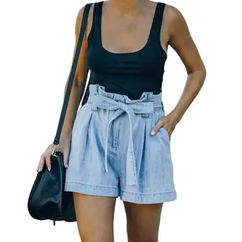 Verão as Mulheres Shorts Jeans Lace-up Soltas Bowknot Cintura Alta Curta Jeans Streetwear