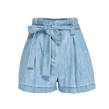 Verão as Mulheres Shorts Jeans Lace-up Soltas Bowknot Cintura Alta Curta Jeans Streetwear