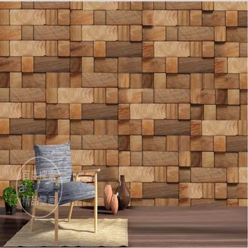 beibehang Personalizado grandes murais tridimensionais de madeira de madeira quadrado 3D personalizado mural mural de tecido não tecido papel de parede