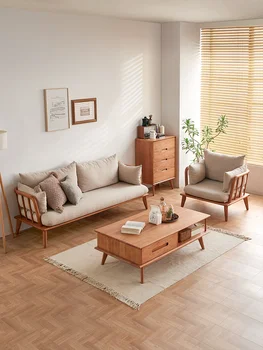 Madeira de cerejeira, sofá, Nórdicos, tudo em madeira maciça de tecido combinação de mobiliário, Japonês sofá cadeira, moderno e simples