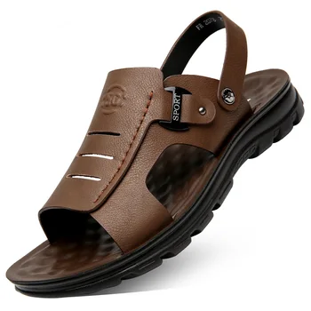 Homens Novos Chinelos de Verão, Sandálias de Couro antiderrapante, resistente ao Desgaste Praia de Sapatos Sandálias de Couro Casual Sandálias e Chinelos