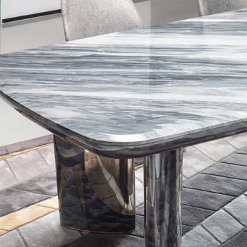 Italiano luz em mármore de luxo mesa de jantar e cadeira combinação designer casa high-end italiano retangular mesa de jantar, conferenc