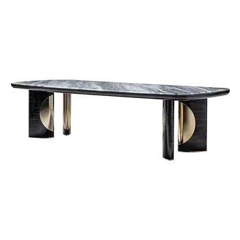 Italiano luz em mármore de luxo mesa de jantar e cadeira combinação designer casa high-end italiano retangular mesa de jantar, conferenc