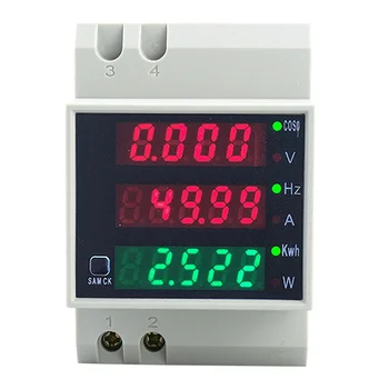 D52-2058 Wattmeter Trilho Din Volts de Corrente Medidor de Fator de Potência Medidor Digital AC80-300V Multi-Função Kwh Hz Medidor 0-100A