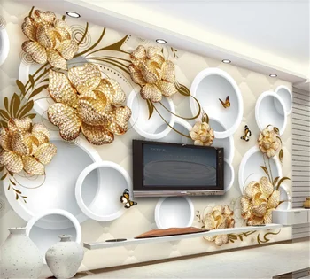 beibehang papel de parede Personalizado 3D mural de fotos amarelo jóias de flores de videira tridimensional círculo suave pacote de TV na parede do fundo