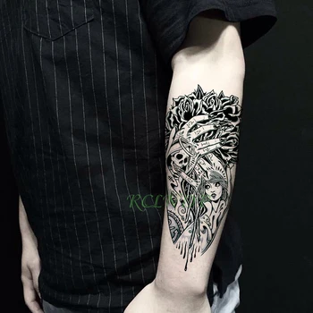 Impermeável da Etiqueta Temporária Tatuagem de Rosa da Cabeça Crânio de Grande Tamanho falso tatto flash tatoo tatouage temporaire braço para mulheres, homens menina