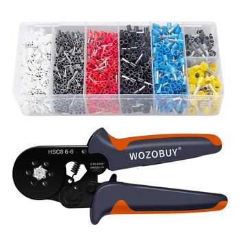 Anilha de Cravação Kit de ferramentas,WOZOBUY Hexagonal dente-de-serra de Auto-Ajustável Catraca Terminais de Fio de Prensa com o Kit de Terminais de Fio