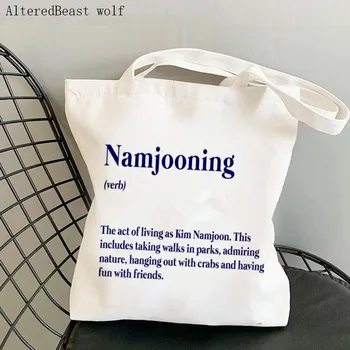 Moda Namjooning Dicionário Impresso Harajuku das mulheres do Saco Saco de Shopping da Lona Shopper Bag girl bolsa Bolsa de Ombro Senhora de Saco de