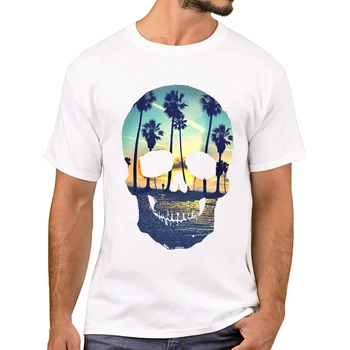 TEEHUB dos Homens de Moda de T-Shirt pôr do Sol Crânio Impresso T-Shirts de Manga Curta Deuses Perdidos Camisetas Menino Harajuku Tee