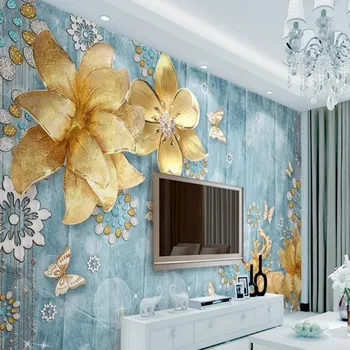 wellyu Personalizados grande afresco 3d de luxo ouro jóias de flores do Mediterrâneo Europeu de TV pano de fundo ambiental de papel de parede