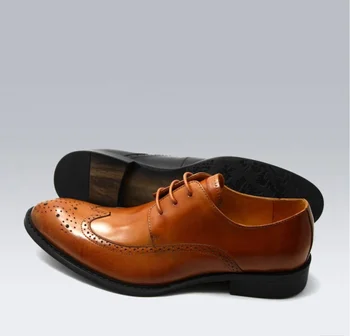 Estilo Retro, os homens de negócio pontudo sapatos, couro lace-up sapatos, Novilho esculpida sapatos para homens