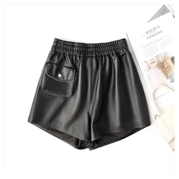 A moda Cintura Alta, Shorts de Meninas de Uma linha Elegante Shorts de Couro Fundos de Wide-legged Shorts Outono Inverno Mulheres 2021 Moda