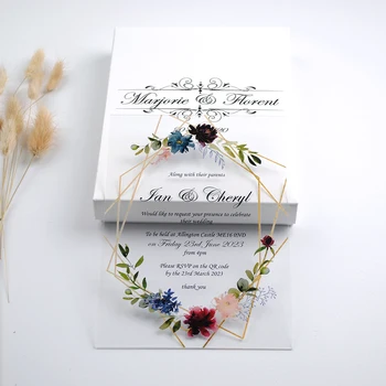 10PCS Acrílico Cartão de Convite com Caixa Personalizada de Casamento Nome do Convidado, Impressão Decoração de Impressão UV Cartão de Presente