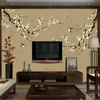 papel de parede papel de parede Personalizado 3d murais pintados à mão, flores e pássaros PLANO de fundo de parede de sala de estar, quarto, mural de parede