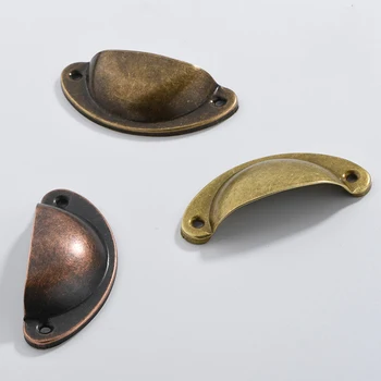HJYI 2pcs Porta do Armário de Alça de Retro Metal Gaveta da Cozinha E Mobiliário Botões Handware Armário de Bronze Antique do Shell de Puxadores