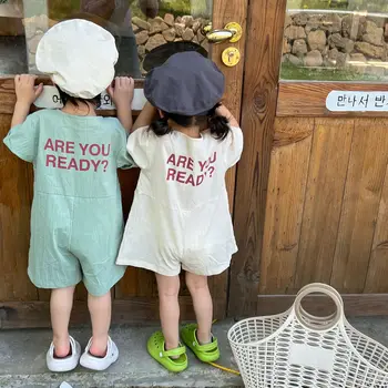 Irmão e Irmãs Macacão de Roupas infantis para Meninas de Manga Curta Bolsos O-pescoço Fashion Estilo coreano